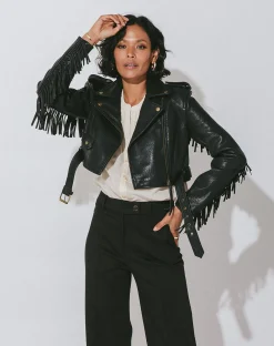 Cleobella Jackets & Sweaters-Fringe Leather Jacketblack