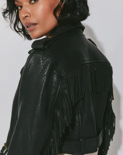 Cleobella Jackets & Sweaters-Fringe Leather Jacketblack