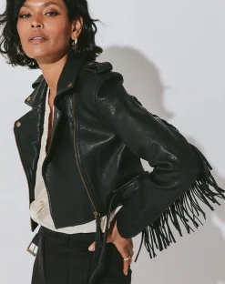 Cleobella Jackets & Sweaters-Fringe Leather Jacketblack