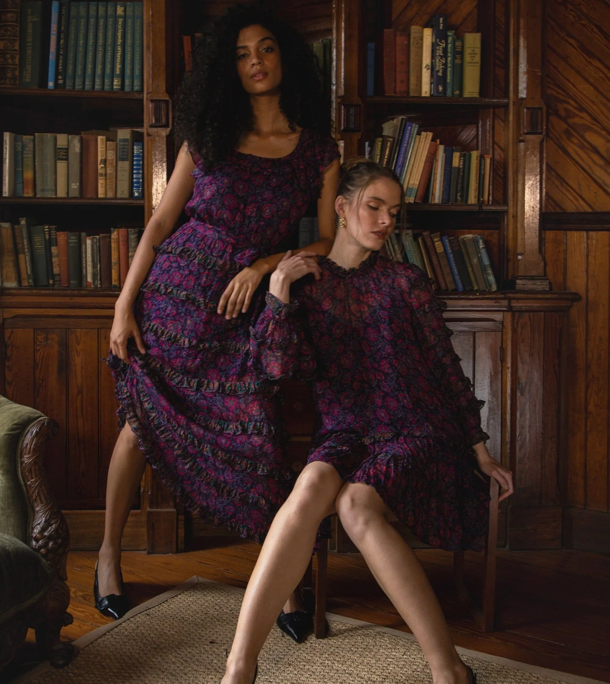 Cleobella Dresses-Milana Ankle Dressbordeaux Floral